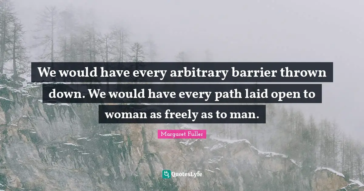 We would have every arbitrary barrier thrown down. We would have every path laid open to woman as freely as to man.