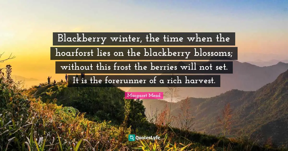 Frost Quotes: "Blackberry winter, the time when the hoarforst lies on the blackberry blossoms; without this frost the berries will not set. It is the forerunner of a rich harvest."