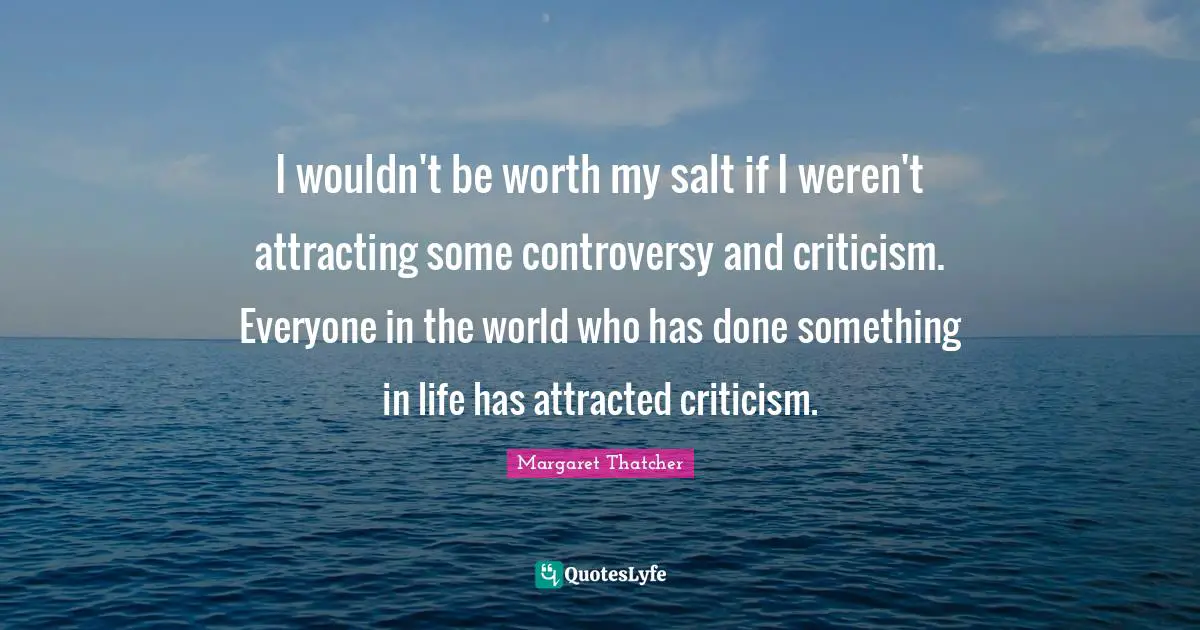 I wouldn't be worth my salt if I weren't attracting some controversy and criticism. Everyone in the world who has done something in life has attracted criticism.
