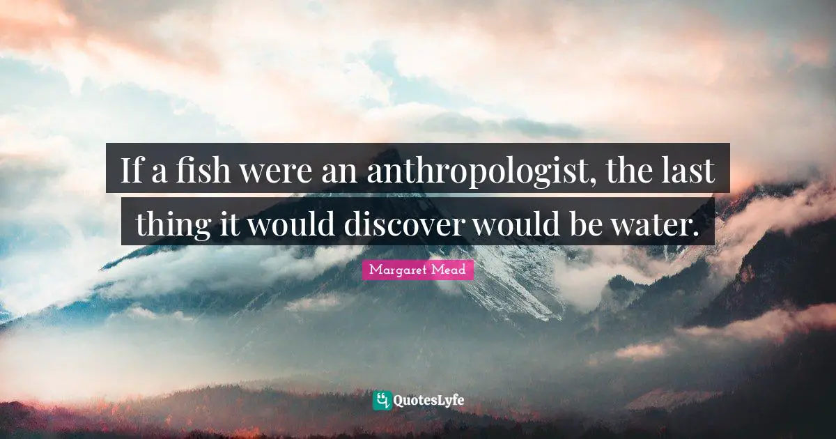 If a fish were an anthropologist, the last thing it would discover would be water.