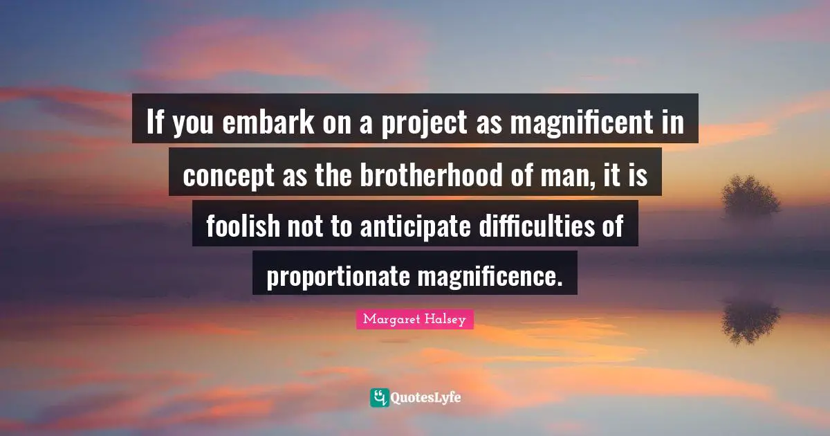 If you embark on a project as magnificent in concept as the brotherhood of man, it is foolish not to anticipate difficulties of proportionate magnificence.