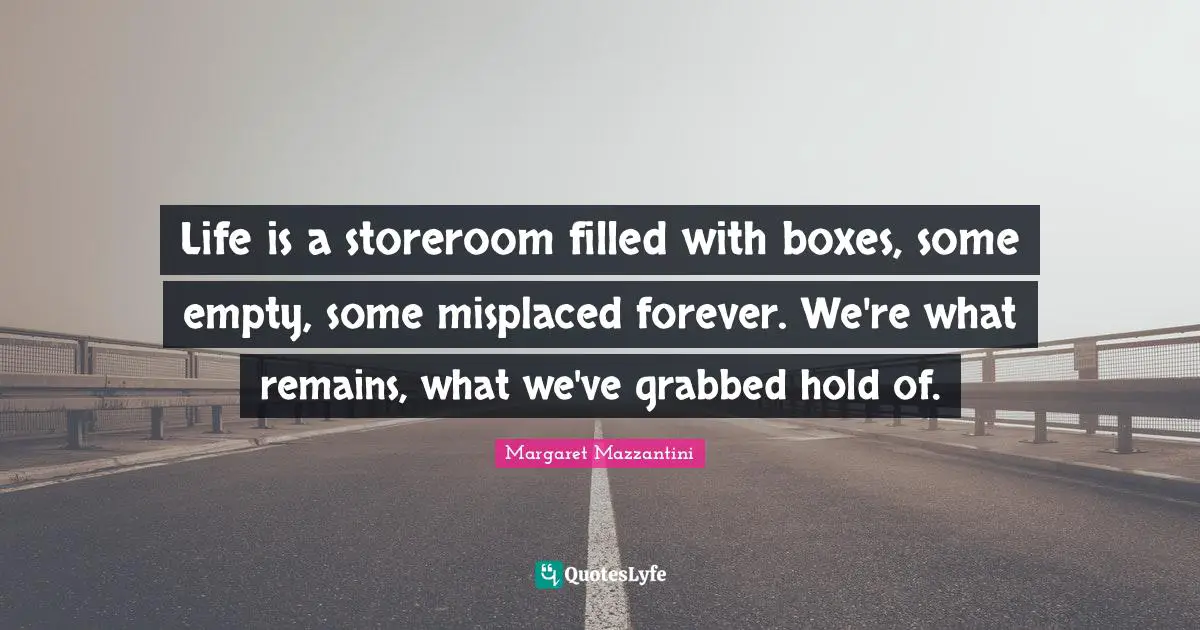 Life is a storeroom filled with boxes, some empty, some misplaced forever. We're what remains, what we've grabbed hold of.