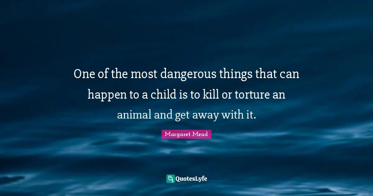 One of the most dangerous things that can happen to a child is to kill or torture an animal and get away with it.