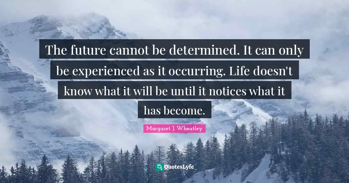 The future cannot be determined. It can only be experienced as it occurring. Life doesn't know what it will be until it notices what it has become.