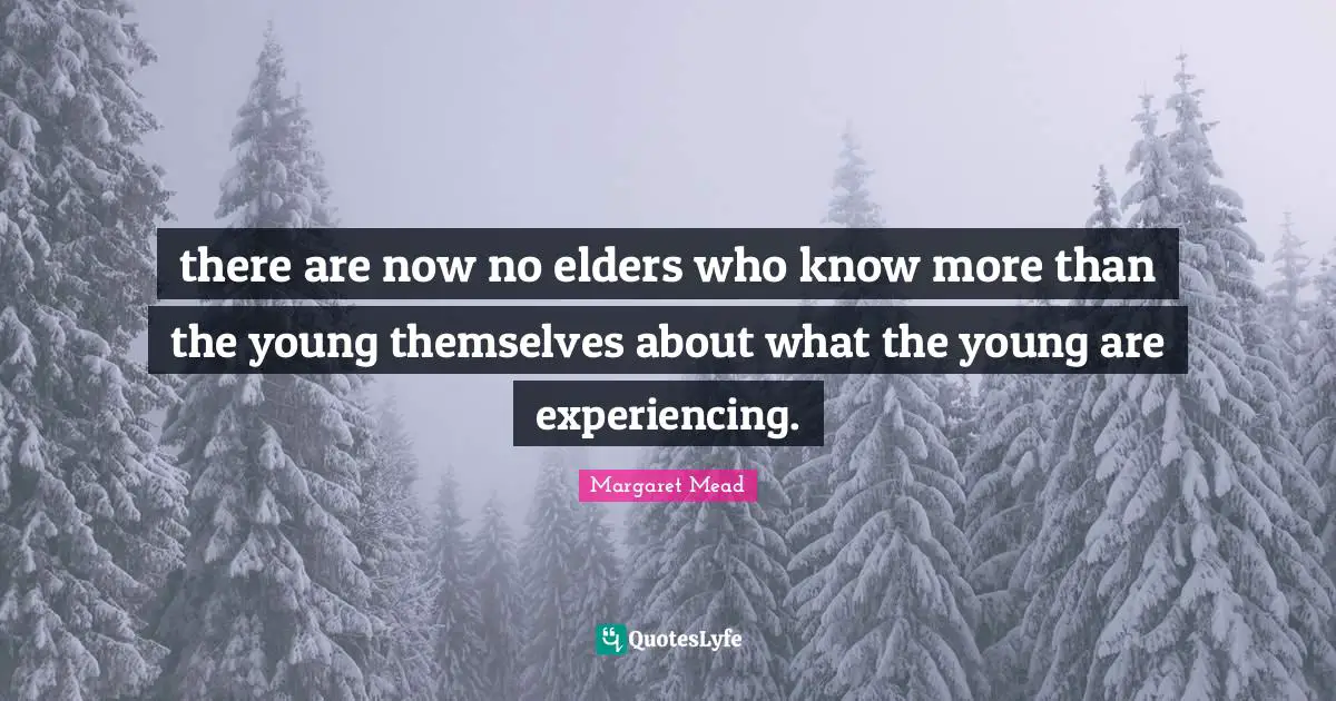 there are now no elders who know more than the young themselves about what the young are experiencing.