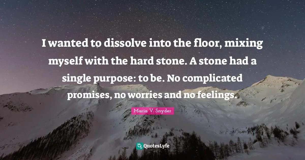 I wanted to dissolve into the floor, mixing myself with the hard stone. A stone had a single purpose: to be. No complicated promises, no worries and no feelings.