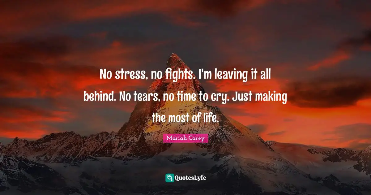Mariah Carey Quotes: "No stress, no fights. I'm leaving it all behind. No tears, no time to cry. Just making the most of life."
