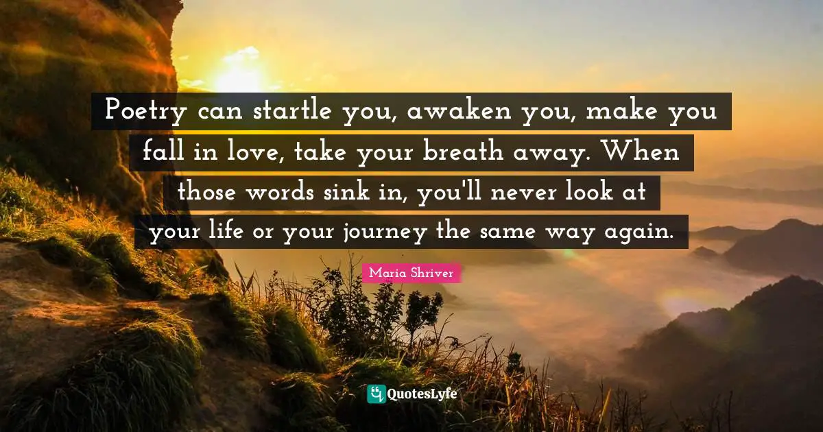 Poetry can startle you, awaken you, make you fall in love, take your breath away. When those words sink in, you'll never look at your life or your journey the same way again.