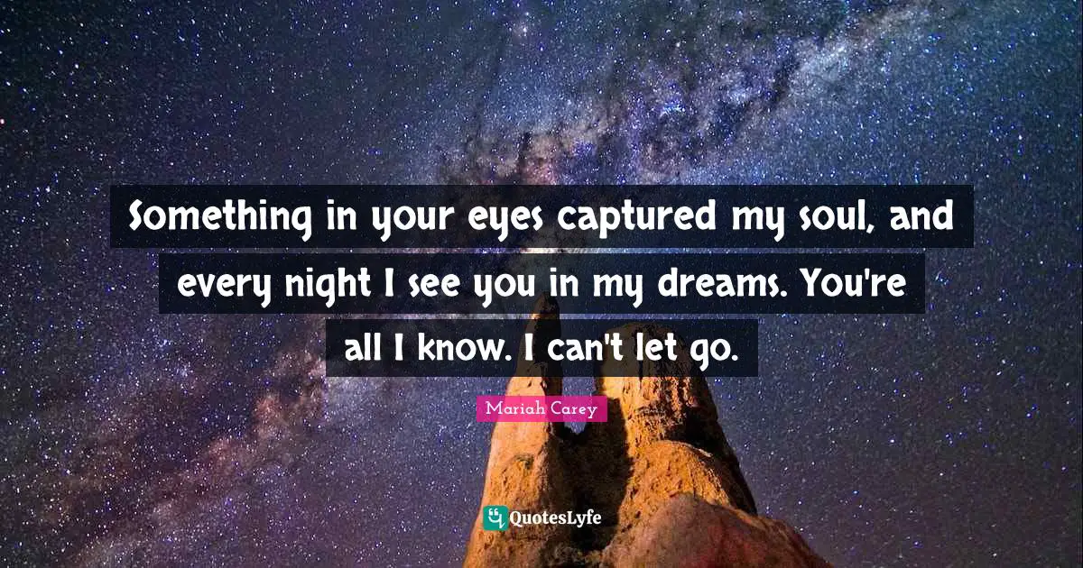 Mariah Carey Quotes: "Something in your eyes captured my soul, and every night I see you in my dreams. You're all I know. I can't let go."