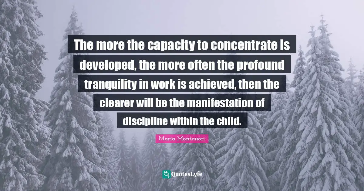 Profound Quotes: "The more the capacity to concentrate is developed, the more often the profound tranquility in work is achieved, then the clearer will be the manifestation of discipline within the child."