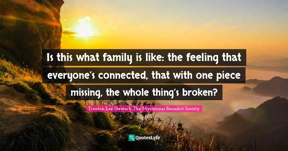 Is this what family is like: the feeling that everyone’s connected, that with one piece missing, the whole thing’s broken?