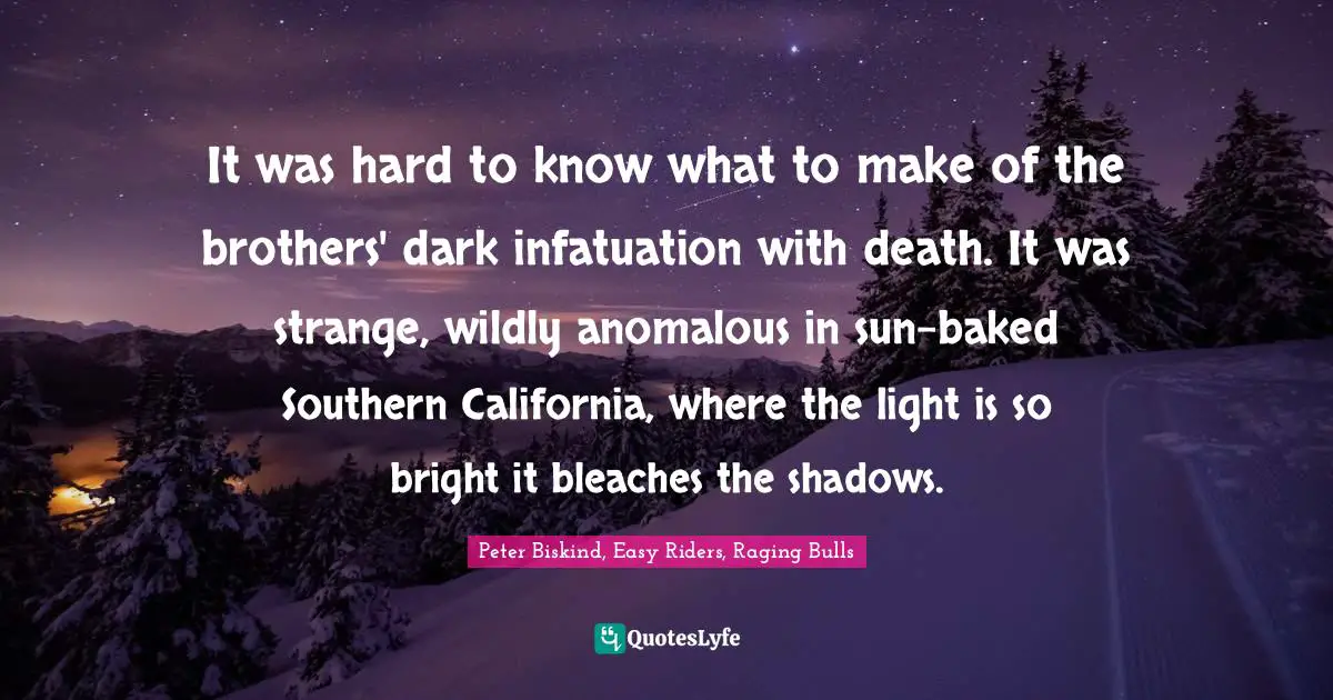 It was hard to know what to make of the brothers' dark infatuation with death. It was strange, wildly anomalous in sun-baked Southern California, where the light is so bright it bleaches the shadows.