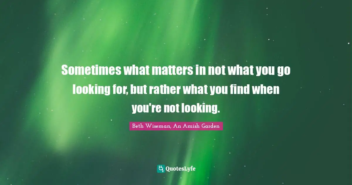 Sometimes what matters in not what you go looking for, but rather what you find when you're not looking.