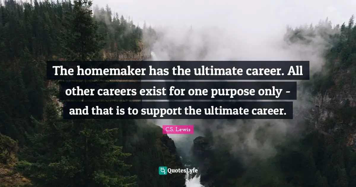 The homemaker has the ultimate career. All other careers exist for one purpose only - and that is to support the ultimate career.