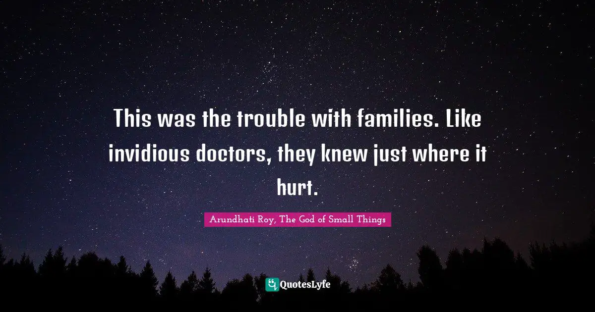 This was the trouble with families. Like invidious doctors, they knew just where it hurt.