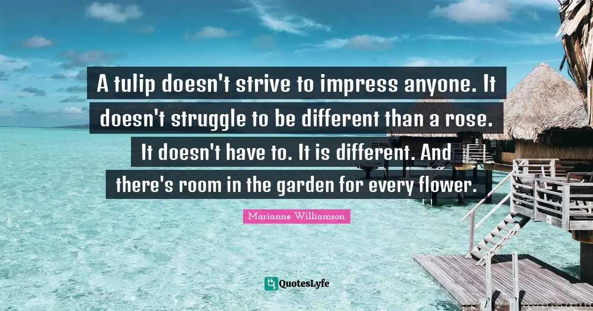 A tulip doesn't strive to impress anyone. It doesn't struggle to be different than a rose. It doesn't have to. It is different. And there's room in the garden for every flower.