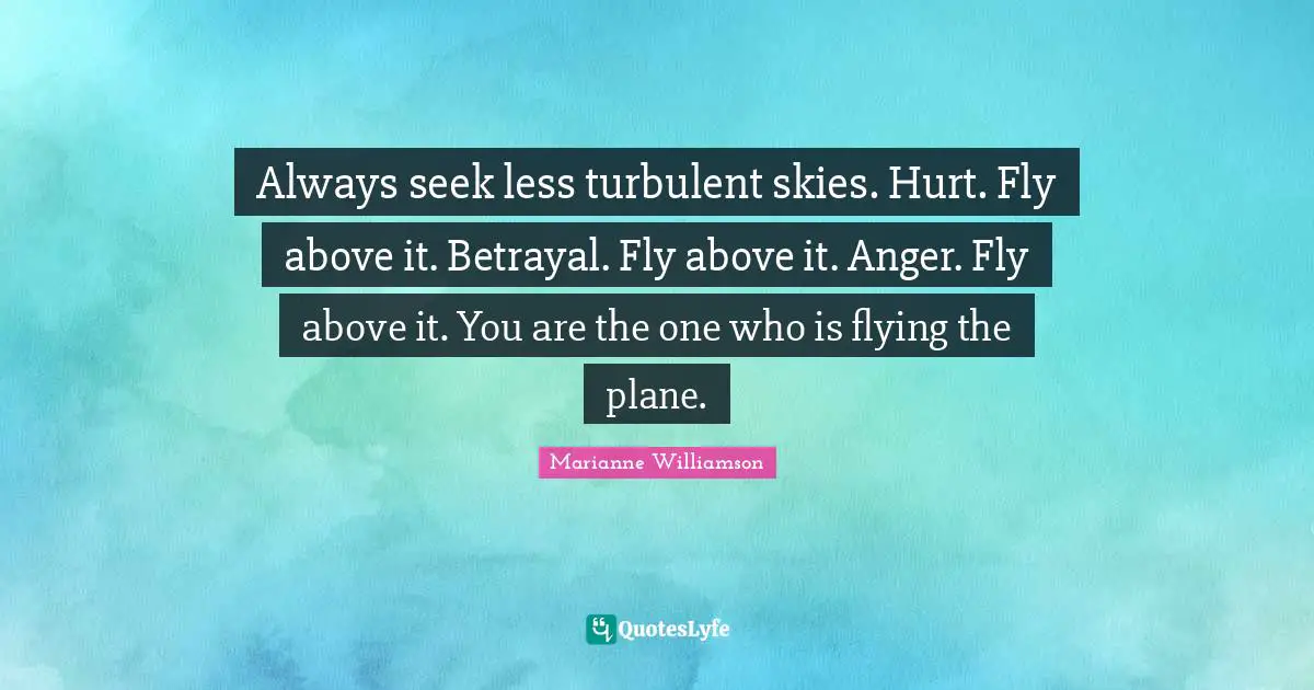 Always seek less turbulent skies. Hurt. Fly above it. Betrayal. Fly above it. Anger. Fly above it. You are the one who is flying the plane.