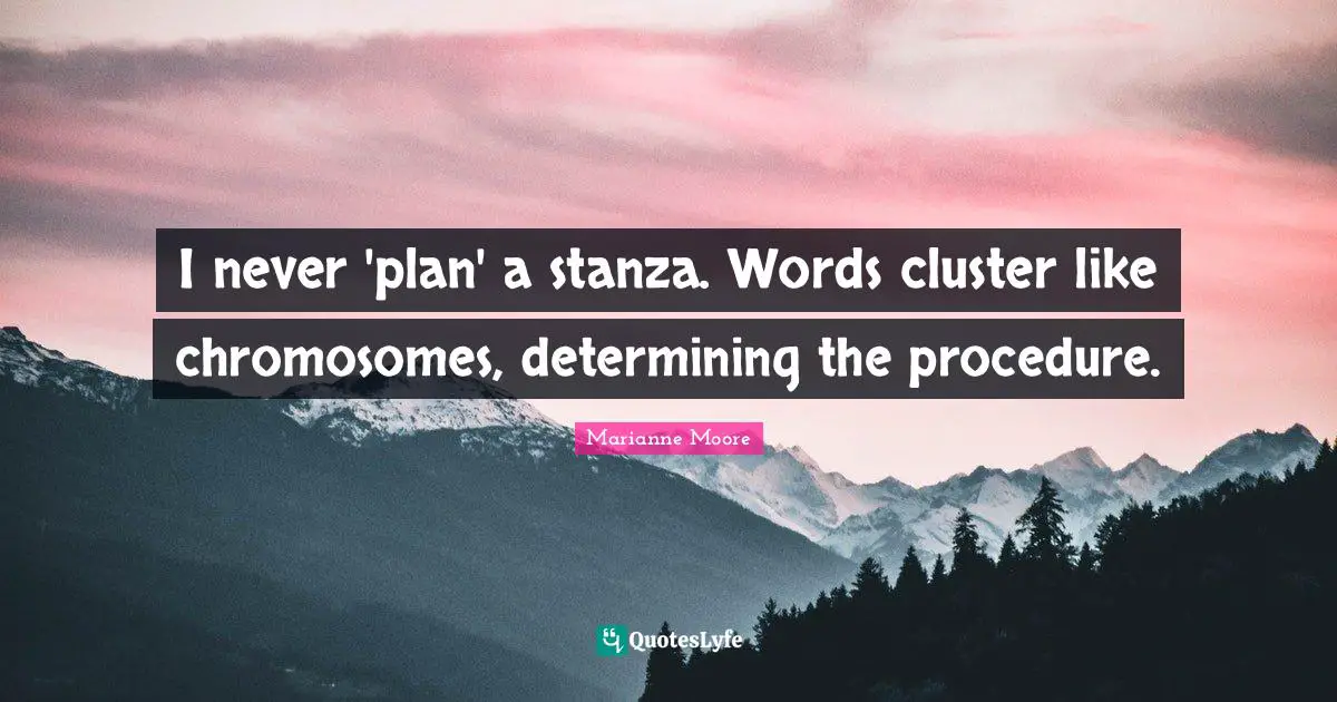 I never 'plan' a stanza. Words cluster like chromosomes, determining the procedure.