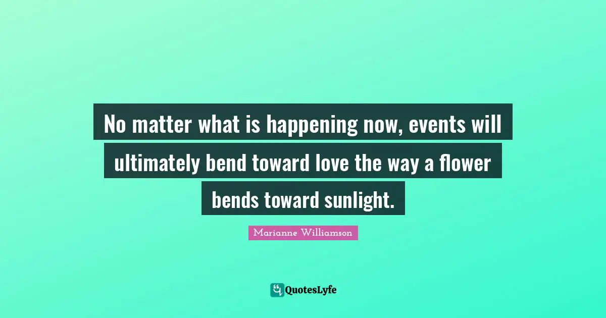 No matter what is happening now, events will ultimately bend toward love the way a flower bends toward sunlight.