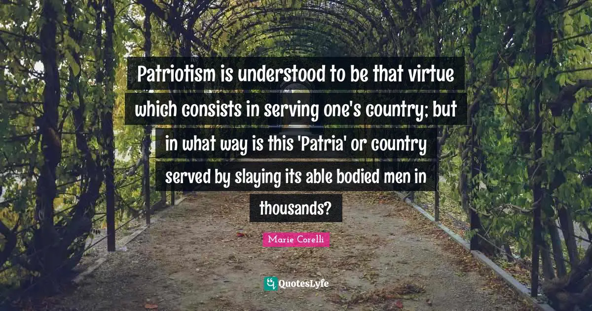 Patriotism is understood to be that virtue which consists in serving one's country; but in what way is this 'Patria' or country served by slaying its able bodied men in thousands?