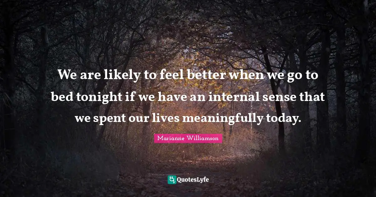 We are likely to feel better when we go to bed tonight if we have an internal sense that we spent our lives meaningfully today.