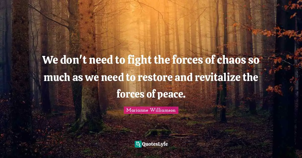 We don't need to fight the forces of chaos so much as we need to restore and revitalize the forces of peace.
