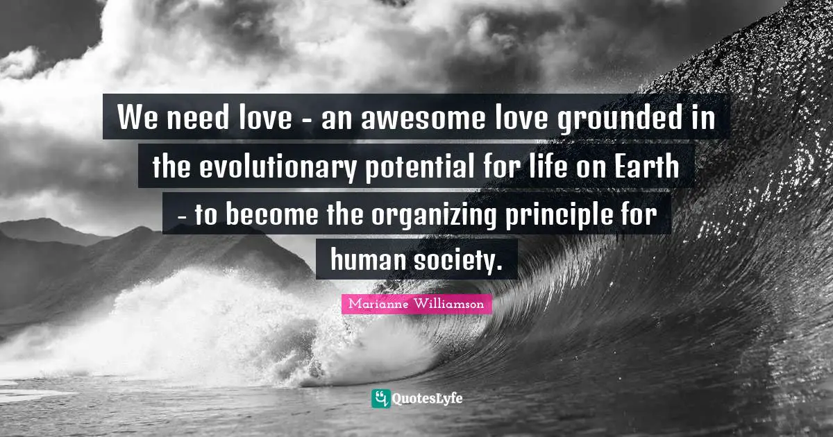 We need love - an awesome love grounded in the evolutionary potential for life on Earth - to become the organizing principle for human society.