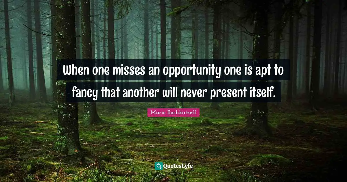When one misses an opportunity one is apt to fancy that another will never present itself.