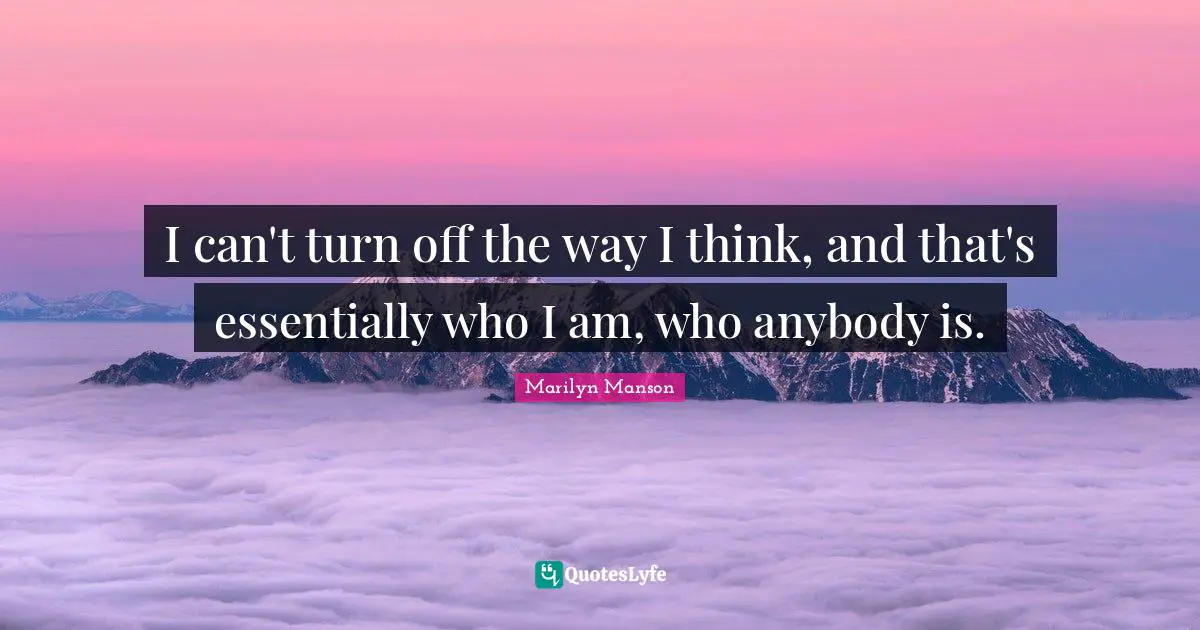 I can't turn off the way I think, and that's essentially who I am, who anybody is.
