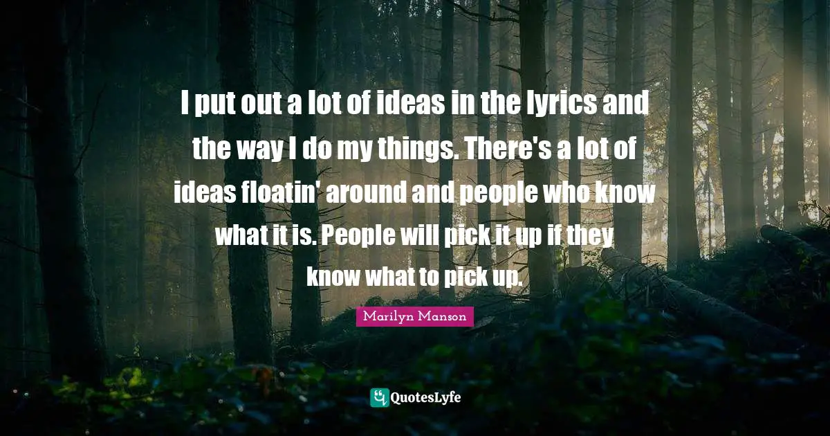 I put out a lot of ideas in the lyrics and the way I do my things. There's a lot of ideas floatin' around and people who know what it is. People will pick it up if they know what to pick up.