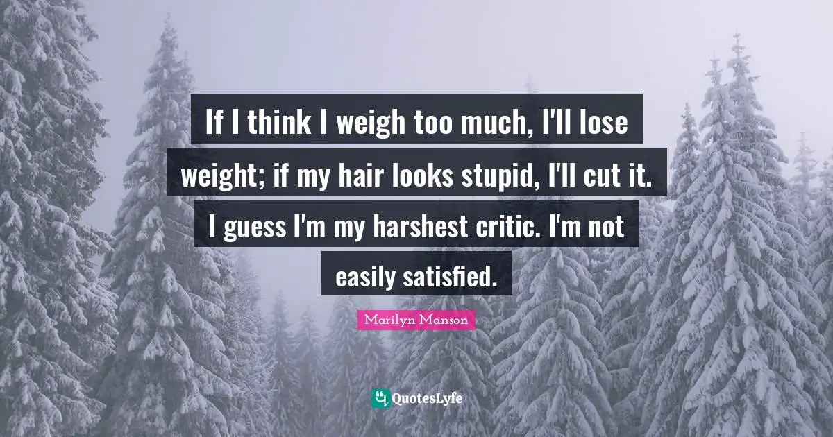 If I think I weigh too much, I'll lose weight; if my hair looks stupid, I'll cut it. I guess I'm my harshest critic. I'm not easily satisfied.