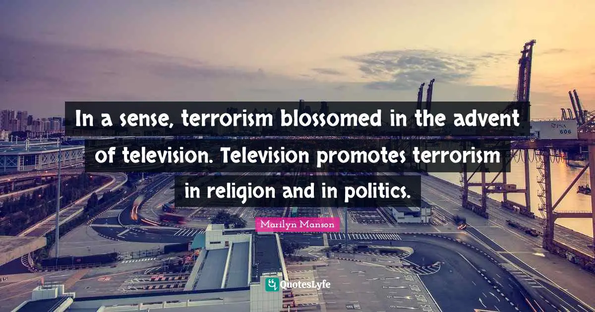 In a sense, terrorism blossomed in the advent of television. Television promotes terrorism in religion and in politics.