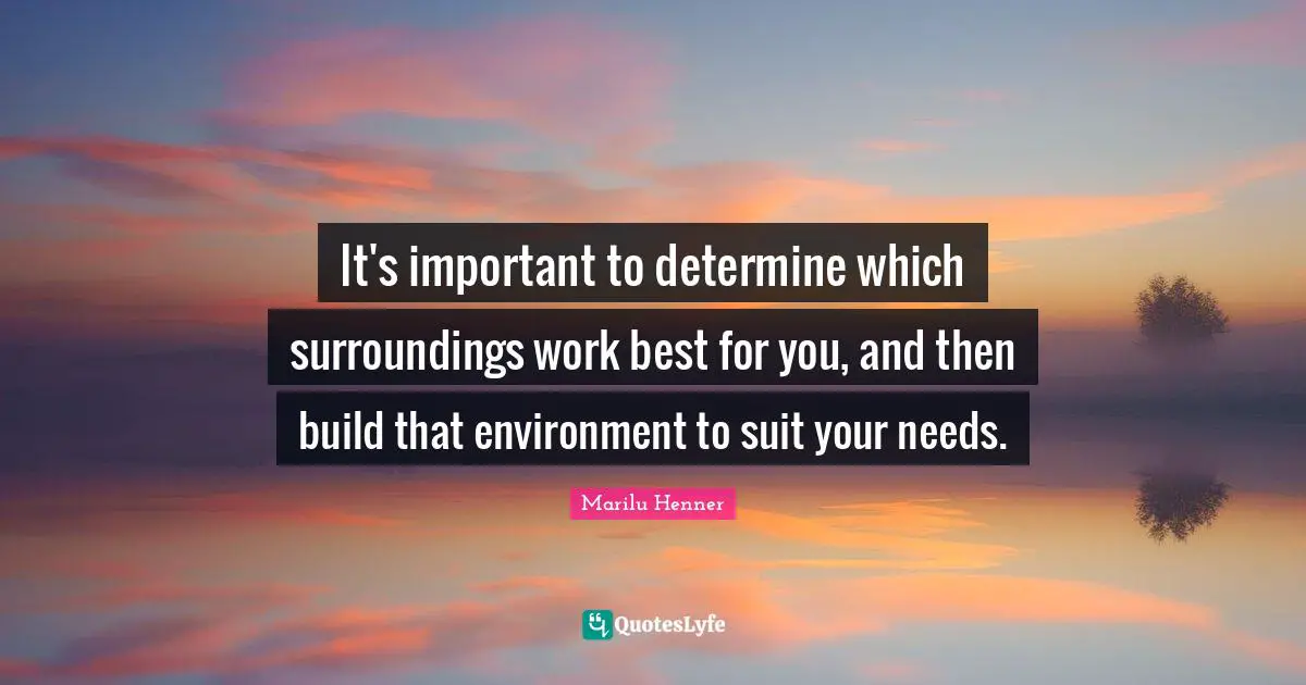 Marilu Henner Quotes: "It's important to determine which surroundings work best for you, and then build that environment to suit your needs."