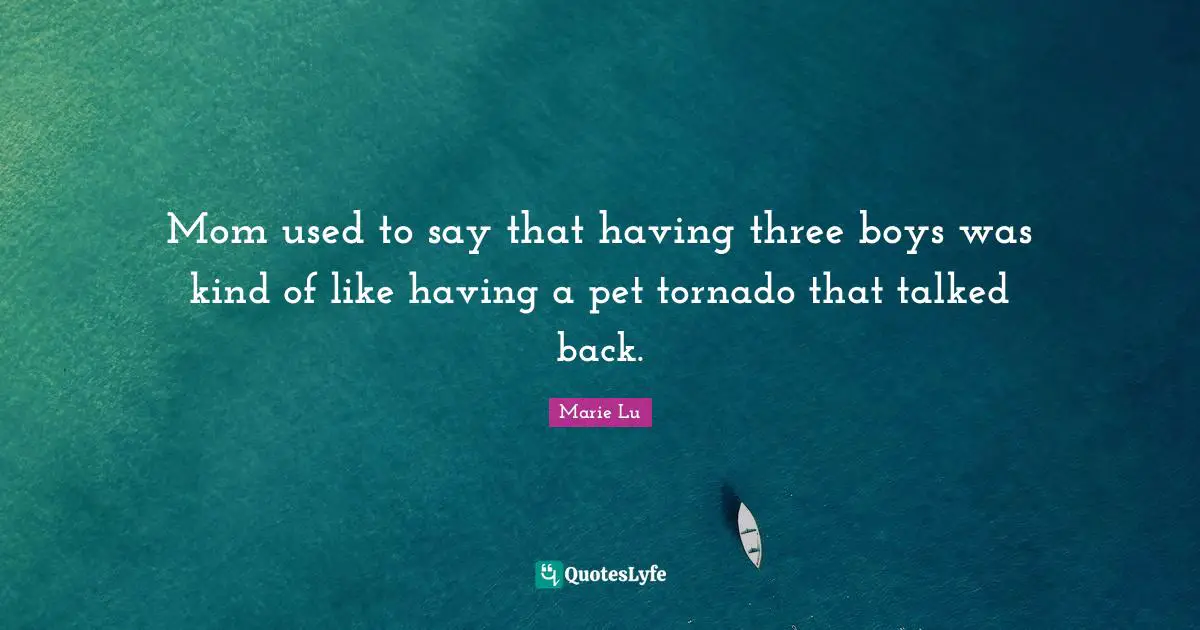 Mom used to say that having three boys was kind of like having a pet tornado that talked back.