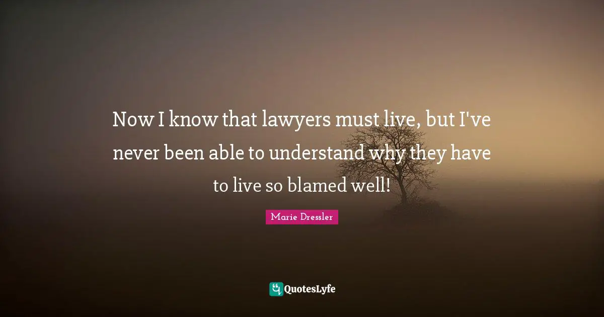 Now I know that lawyers must live, but I've never been able to understand why they have to live so blamed well!