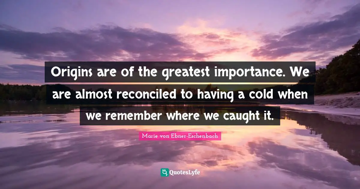 Origins are of the greatest importance. We are almost reconciled to having a cold when we remember where we caught it.