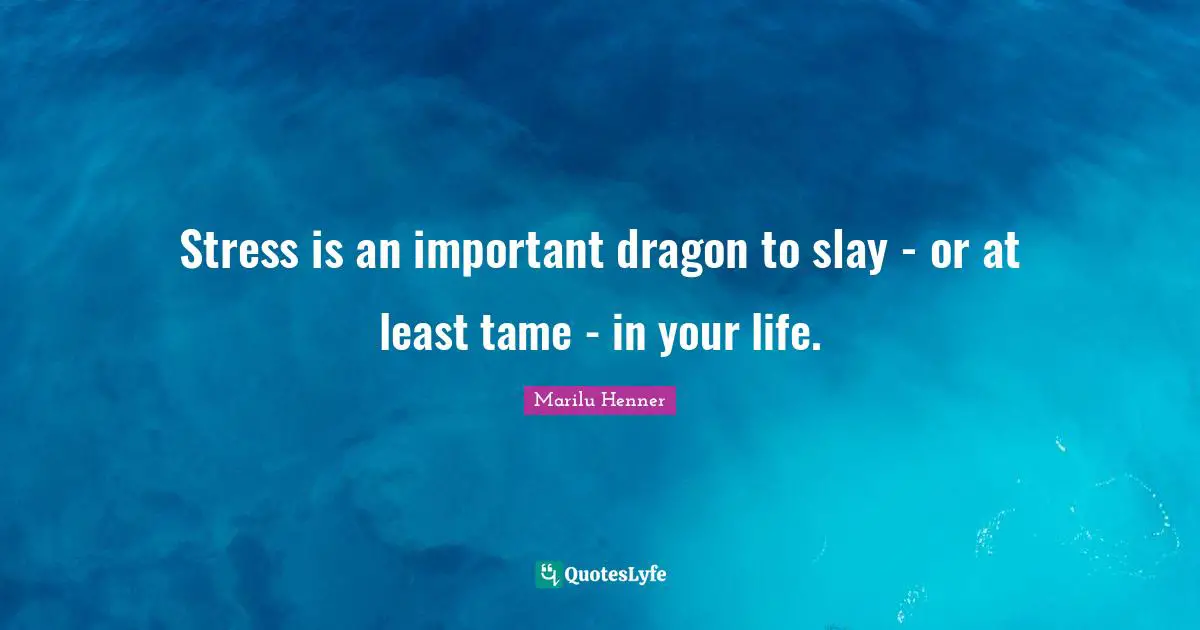 Stress is an important dragon to slay - or at least tame - in your life.