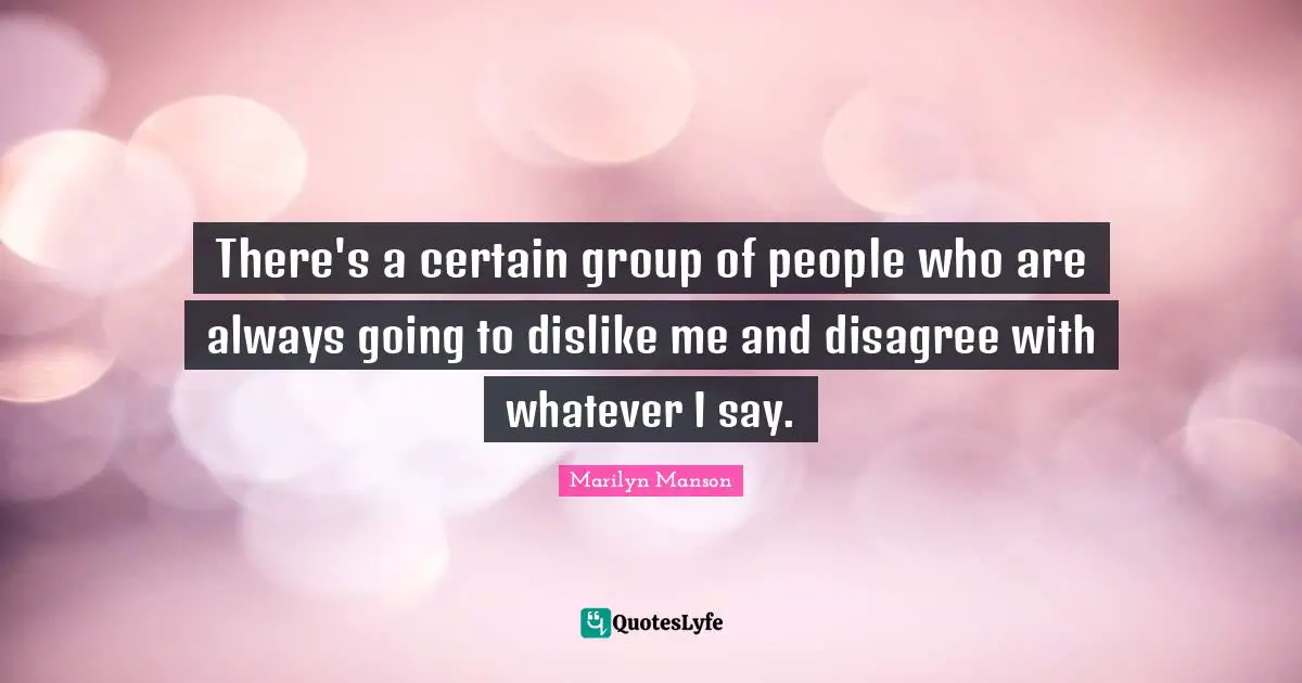 There's a certain group of people who are always going to dislike me and disagree with whatever I say.