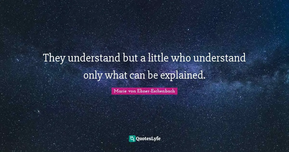 They understand but a little who understand only what can be explained.