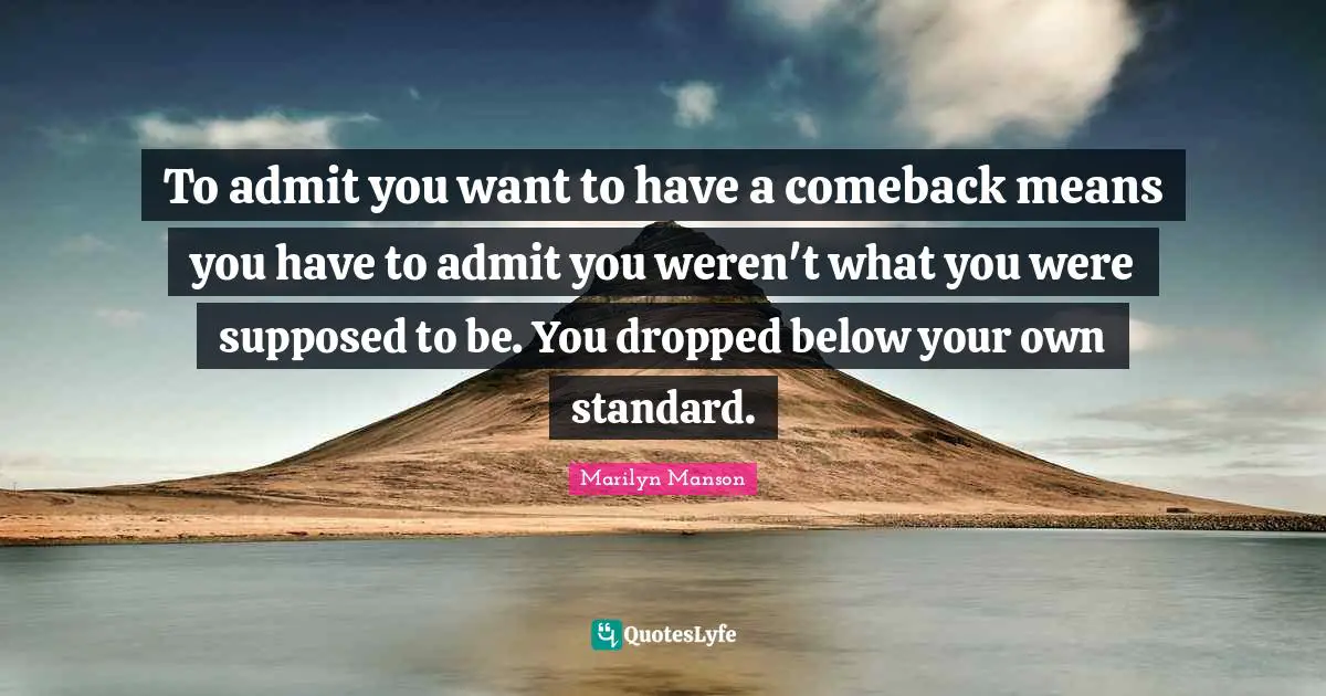 To admit you want to have a comeback means you have to admit you weren't what you were supposed to be. You dropped below your own standard.
