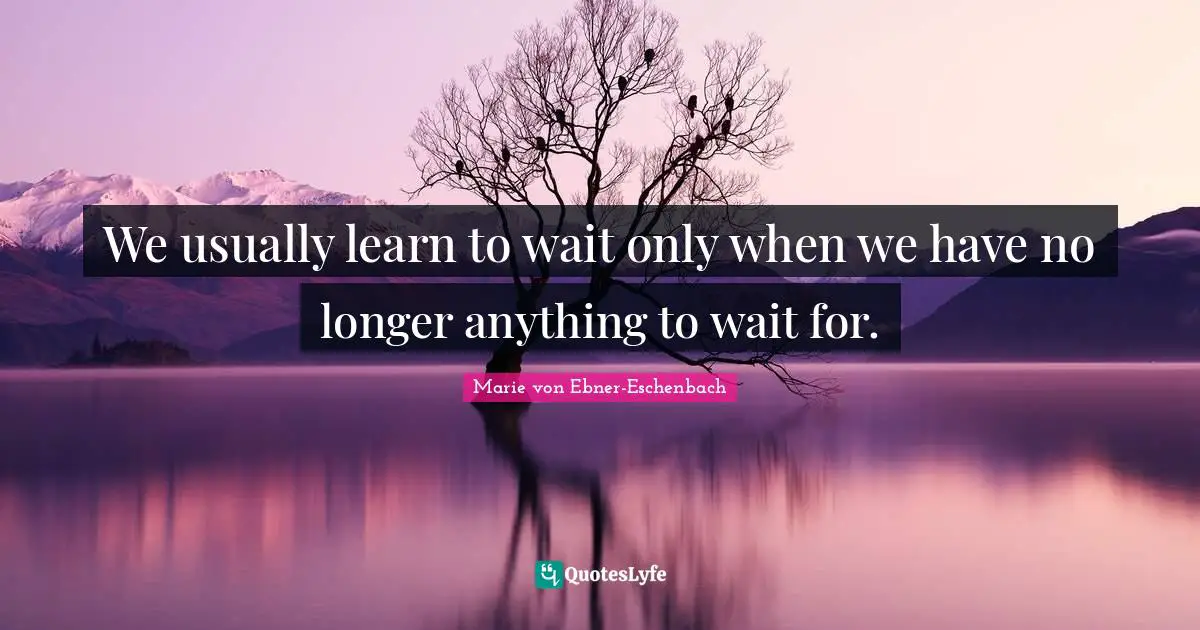 We usually learn to wait only when we have no longer anything to wait for.