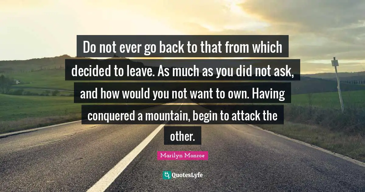 Do not ever go back to that from which decided to leave. As much as you did not ask, and how would you not want to own. Having conquered a mountain, begin to attack the other.