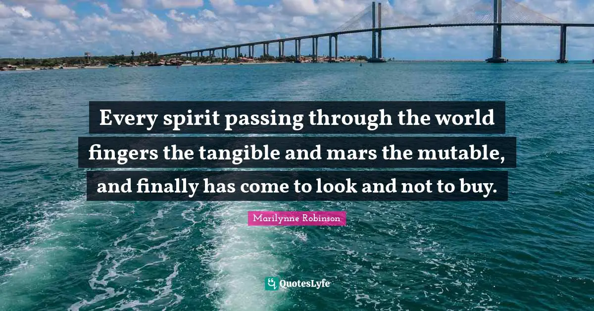 Every spirit passing through the world fingers the tangible and mars the mutable, and finally has come to look and not to buy.