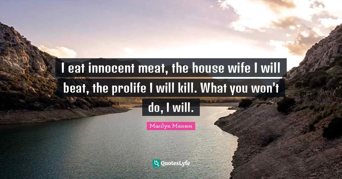 I eat innocent meat, the house wife I will beat, the prolife I will kill. What you won't do, I will.