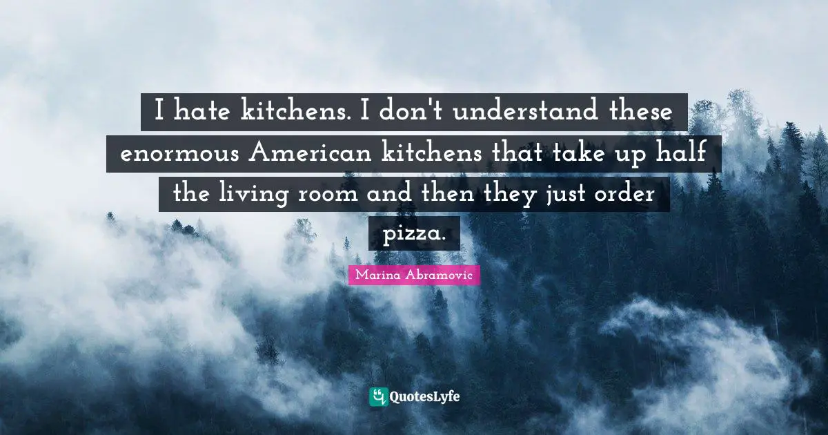 I hate kitchens. I don't understand these enormous American kitchens that take up half the living room and then they just order pizza.
