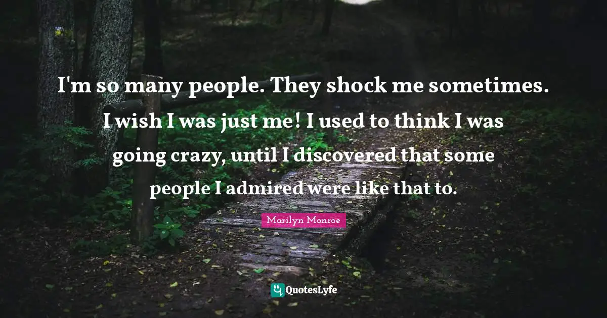 I'm so many people. They shock me sometimes. I wish I was just me! I used to think I was going crazy, until I discovered that some people I admired were like that to.