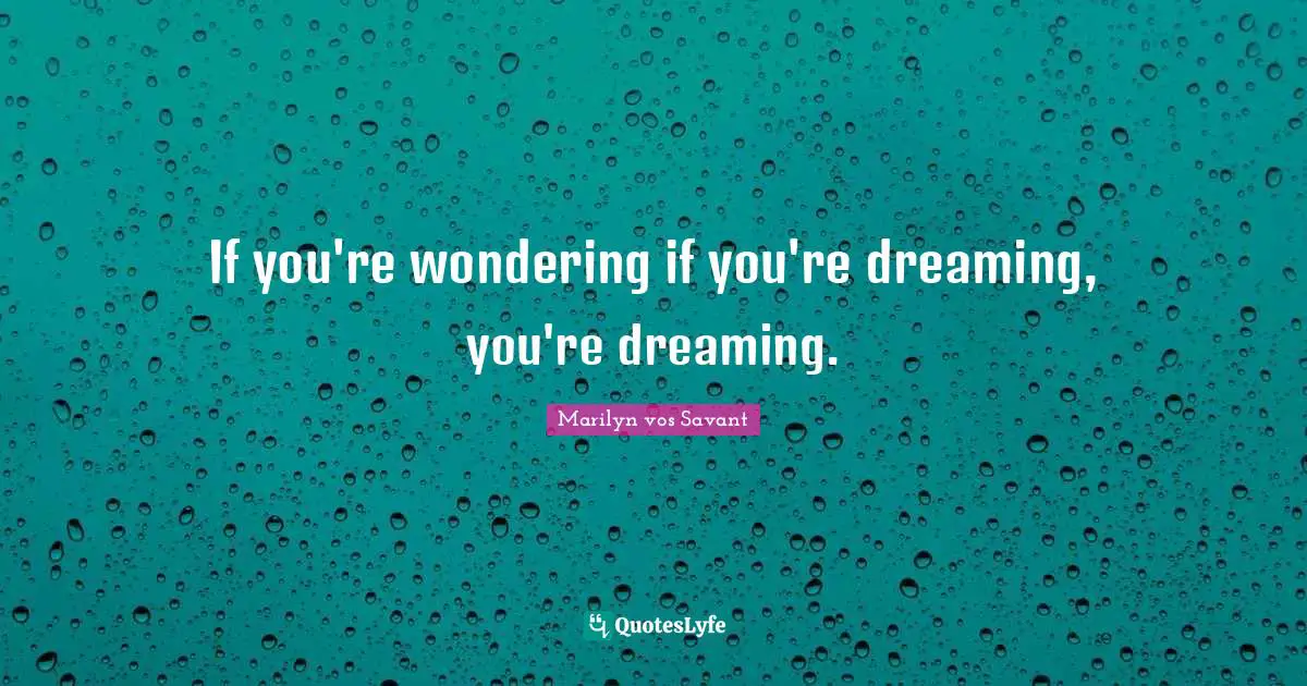 If you're wondering if you're dreaming, you're dreaming.