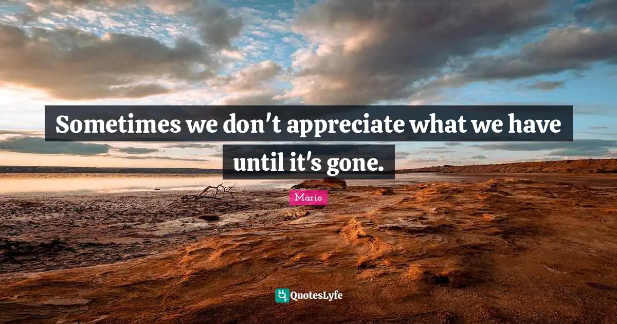 Sometimes we don't appreciate what we have until it's gone.