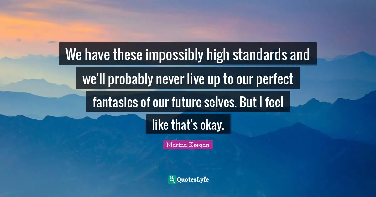 Future Self Quotes: "We have these impossibly high standards and we'll probably never live up to our perfect fantasies of our future selves. But I feel like that's okay."
