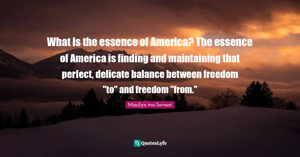What is the essence of America? The essence of America is finding and maintaining that perfect, delicate balance between freedom "to" and freedom "from."